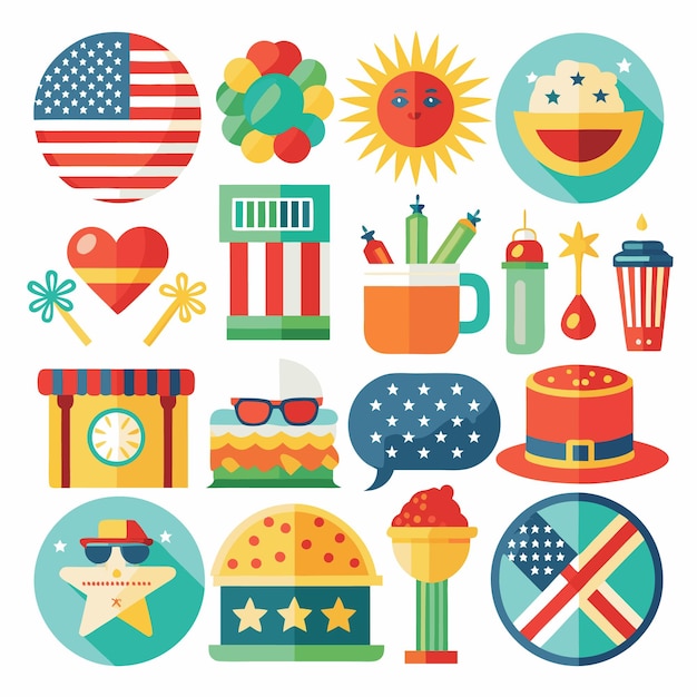 Conjunto de iconos temáticos del Día de la Independencia de Estados Unidos