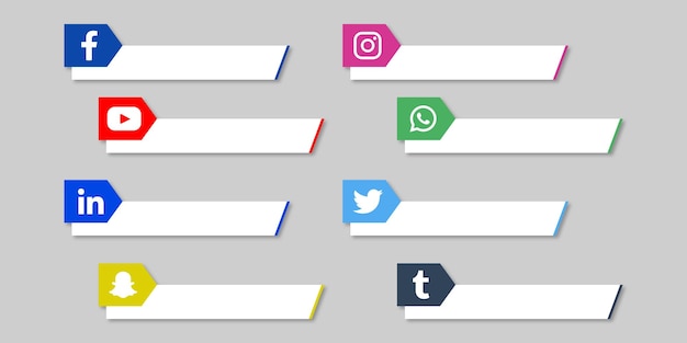Vector conjunto de iconos de tercer plano inferior de redes sociales modernas