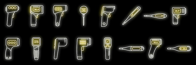 Conjunto de iconos de termómetro digital neón vectorial