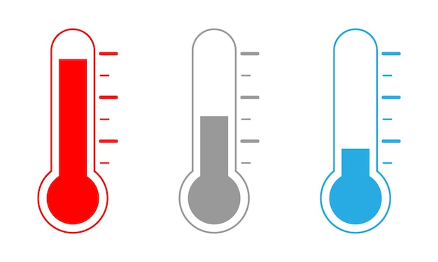 Conjunto de iconos de termómetro con tres niveles diferentes.
