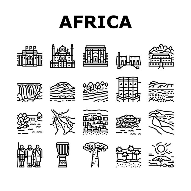 Vector conjunto de iconos del tesoro de la nación del continente de áfrica vector
