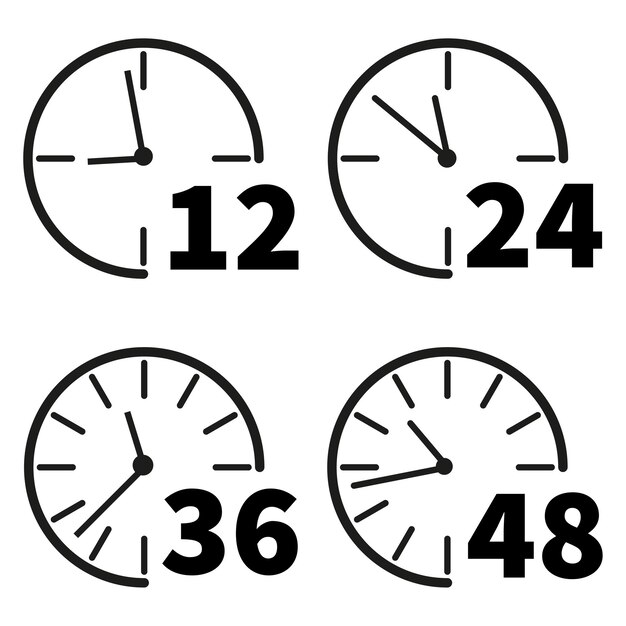 Conjunto de iconos de tiempo flecha horas 12 2448 y 72 tiempo de servicio de entrega reloj de tiempo de trabajo