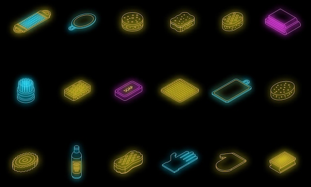 Conjunto de iconos de toallita neón vectorial