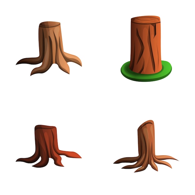 Conjunto de iconos de tocón de árbol vector de dibujos animados diferente tocón deforestación