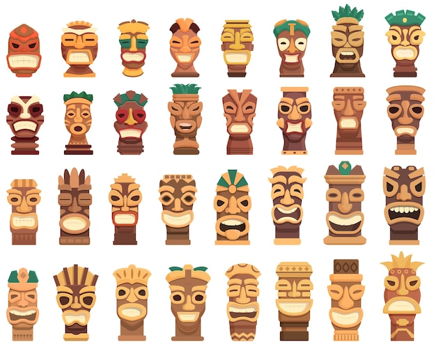 Conjunto de iconos de tótem vector de dibujos animados Altar de piedra
