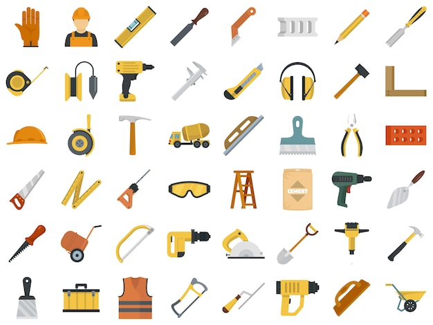 Vector conjunto de iconos de trabajador de albañilería