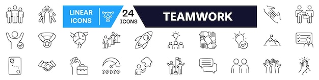 Conjunto de iconos de trabajo en equipo Estilo lineal