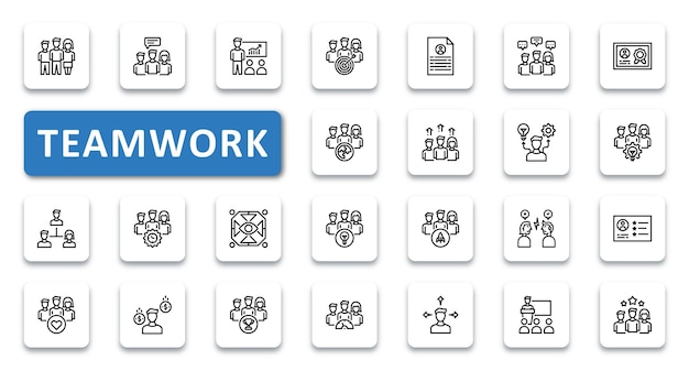 Conjunto de iconos de trabajo en equipo ilustración vectorial iconos de contorno de línea delgada