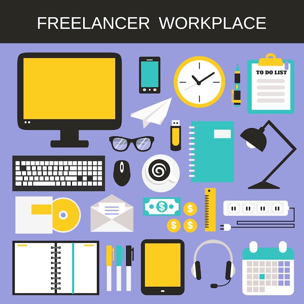 Conjunto de iconos de trabajo freelance