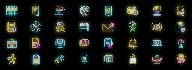 Conjunto de iconos de trabajo urgente neón vectorial