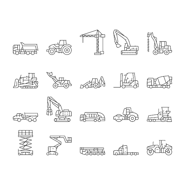 Conjunto de iconos de tractor de vehículo de construcción vector
