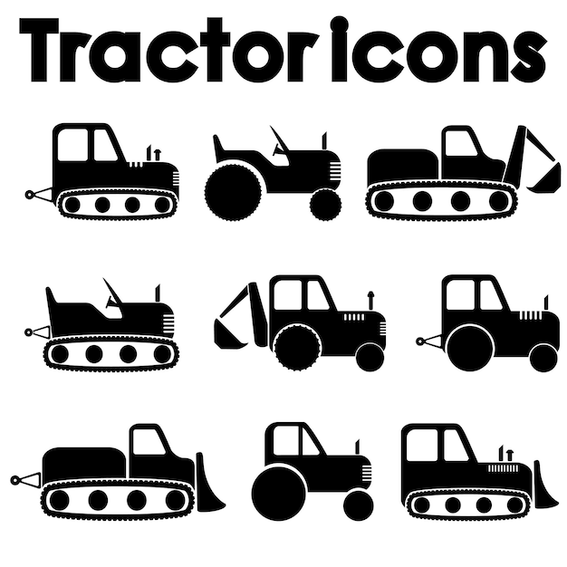 Conjunto de iconos de tractores y máquinas de construcción