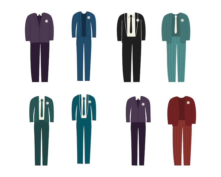Vector conjunto de iconos de traje de boda ilustración plana de iconos de vector de traje de boda para diseño web