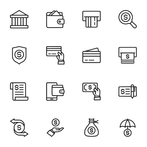 Un conjunto de iconos para transacciones financieras