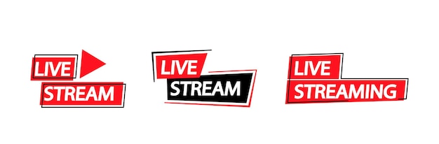 Conjunto de iconos de transmisión en vivo en rojo y negro para su uso en transmisión en línea y contenido de transmisión