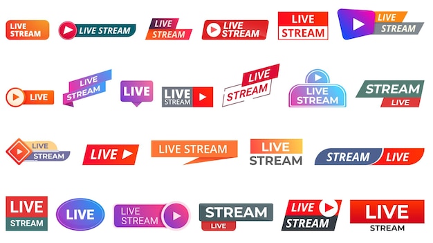 Conjunto de iconos de transmisión en vivo vector de dibujos animados Música de aire