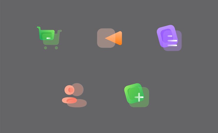 conjunto de iconos transparentes de elemento de morfismo de vidrio degradado para ui ux, sitio web o interfaz móvil