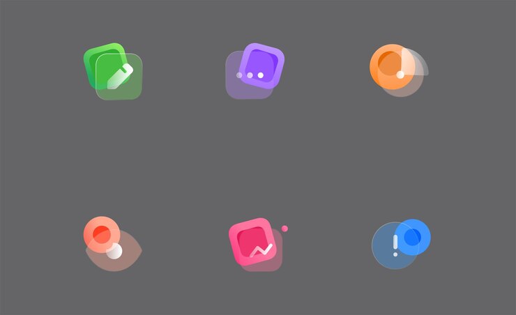 conjunto de iconos transparentes de elemento de morfismo de vidrio degradado para ui ux, sitio web o interfaz móvil