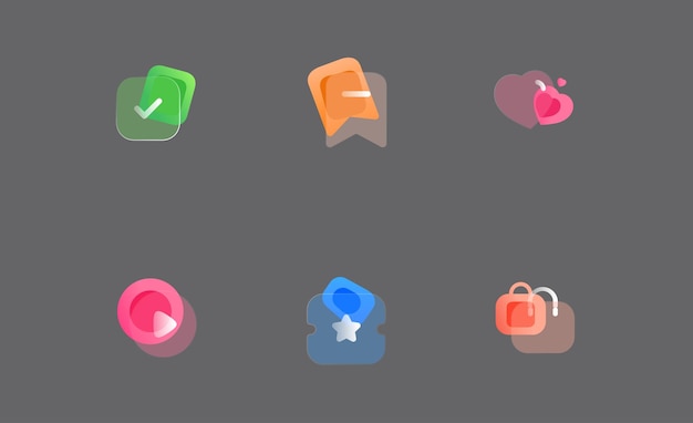 conjunto de iconos transparentes de elemento de morfismo de vidrio degradado para ui ux, sitio web o interfaz móvil
