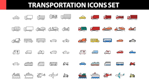 Conjunto de iconos de transporte Ilustración vectorial