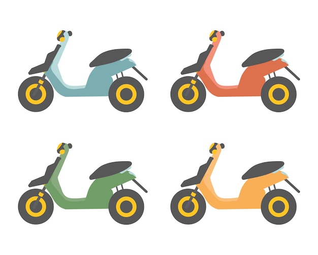 Conjunto de iconos de transporte de scooters en vector de estilo plano