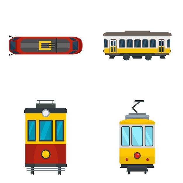 Vector conjunto de iconos de tranvía