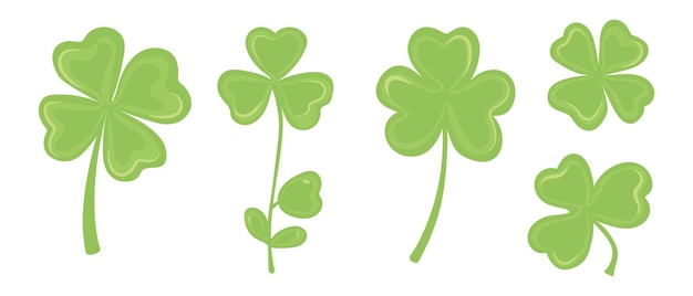 Conjunto de iconos de trébol dibujados a mano Icono de trébol verde Hojas de trébol símbolo irlandés Logotipo del día de San Patricio