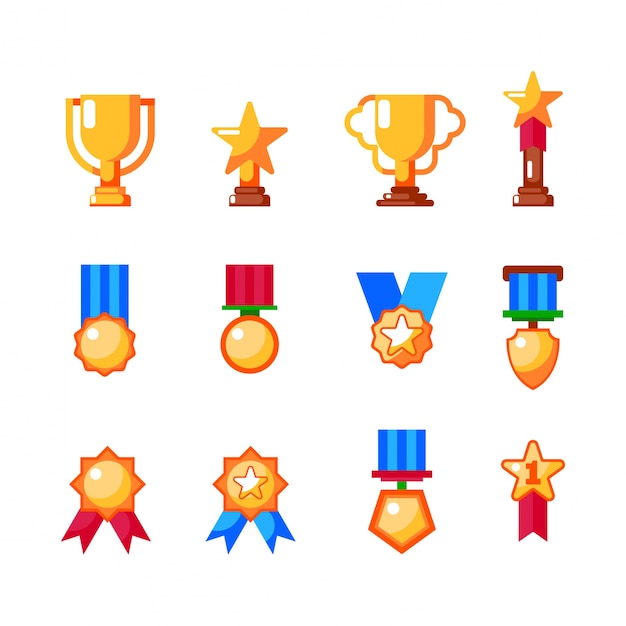 Conjunto de iconos de trofeo y medalla