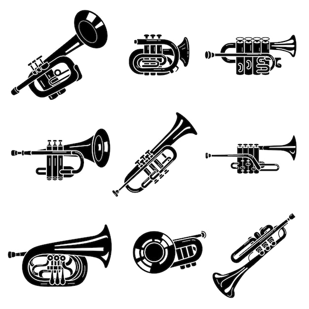 Vector conjunto de iconos de trompeta, estilo simple