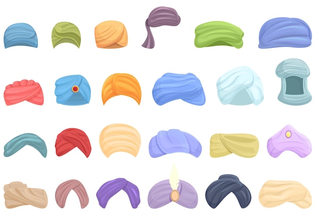 Conjunto de iconos de turbante árabe vector de dibujos animados. sombrero árabe. accesorios orientales