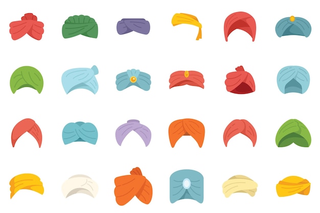 Conjunto de iconos de turbante árabe vector simple sombrero árabe