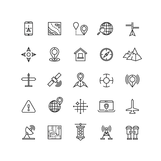 Conjunto de iconos de ubicación de contorno