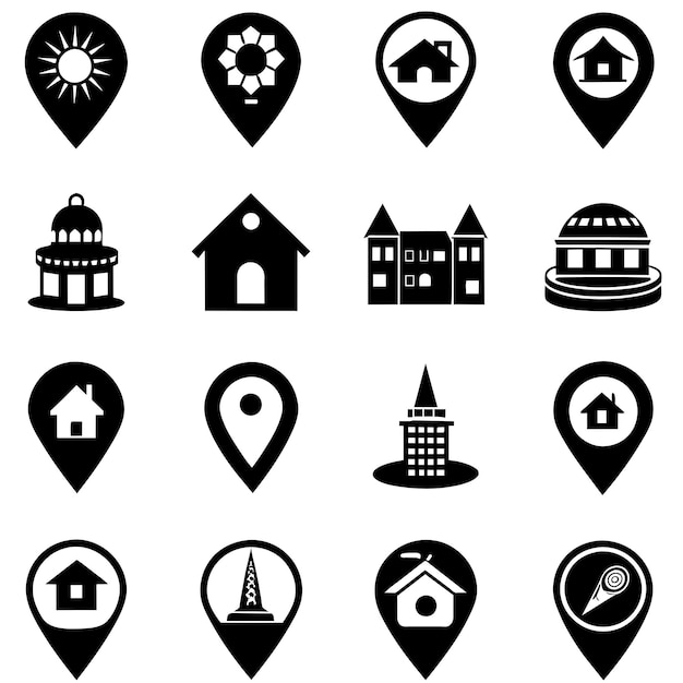 Conjunto de íconos de ubicación Íconos de navegación Íconos del puntero del mapa Símbolos de ubicación Ilustración vectorial