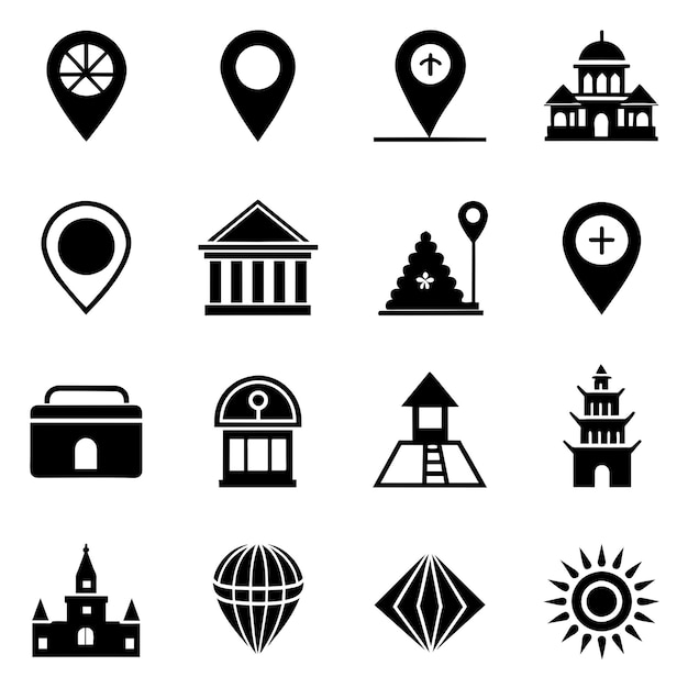 Conjunto de íconos de ubicación Íconos de navegación Íconos del puntero del mapa Símbolos de ubicación Ilustración vectorial