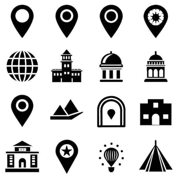 Conjunto de íconos de ubicación Íconos de navegación Íconos del puntero del mapa Símbolos de ubicación Ilustración vectorial