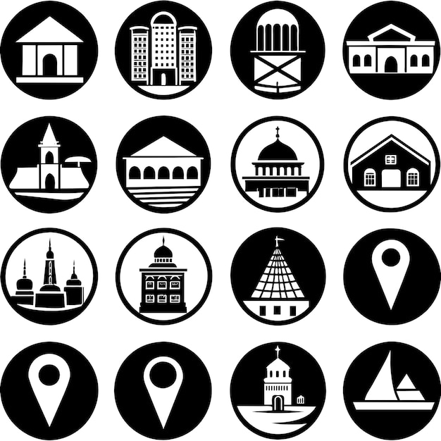 Conjunto de íconos de ubicación Íconos de navegación Íconos del puntero del mapa Símbolos de ubicación Ilustración vectorial