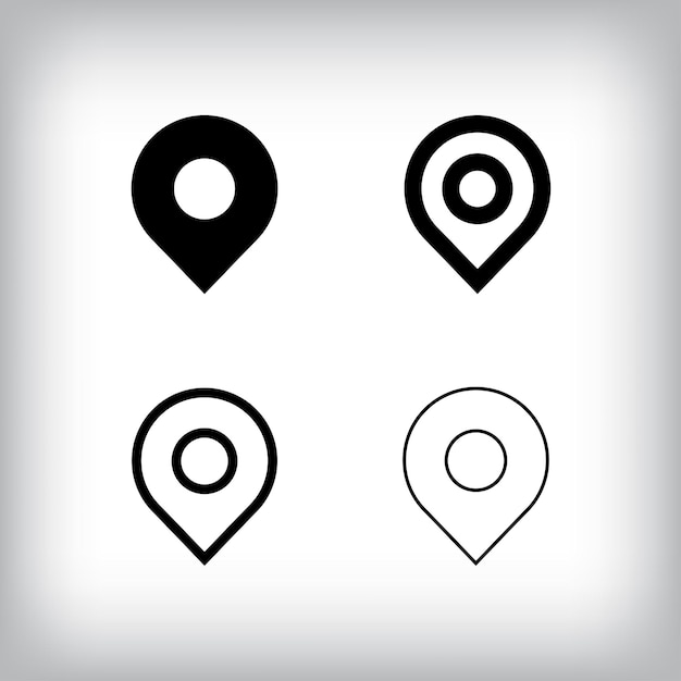 Conjunto de iconos de ubicación simple 4 Diferentes espesores y diseños de alfileres planos Icono de viaje y puntero