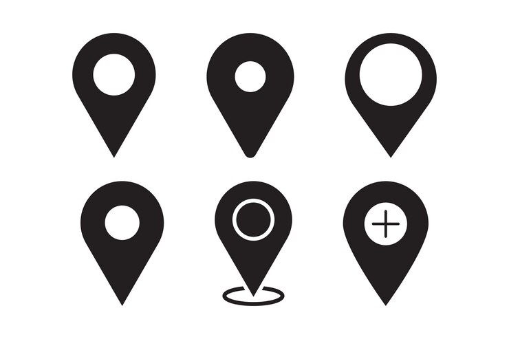 Conjunto de iconos de ubicación y vector de iconos del puntero del marcador del mapa