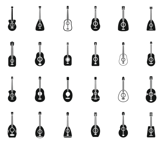 Conjunto de iconos de ukelele vectorial simple Banda acústica Música de audio