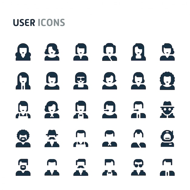 Conjunto de iconos de usuario y avatar. Fillio Black Icon Series.