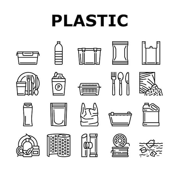Conjunto de iconos de utensilios y accesorios de plástico Vector