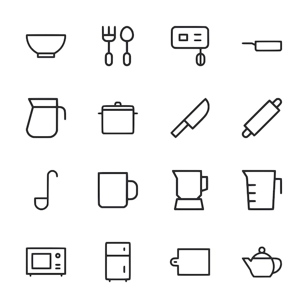 Conjunto de iconos de utensilios de cocina y herramientas de cocina