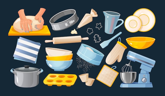 Vector conjunto de iconos de utensilios y electrodomésticos de cocina