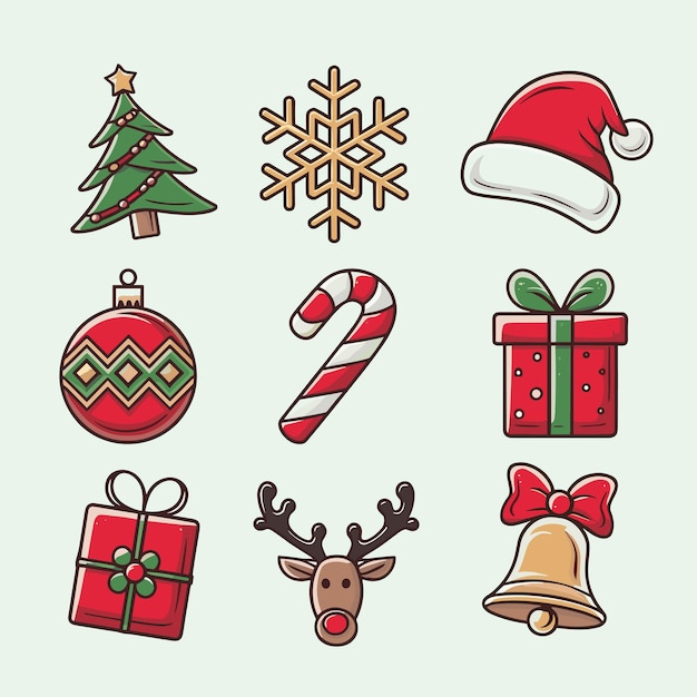 Conjunto de iconos de las vacaciones de invierno de Navidad