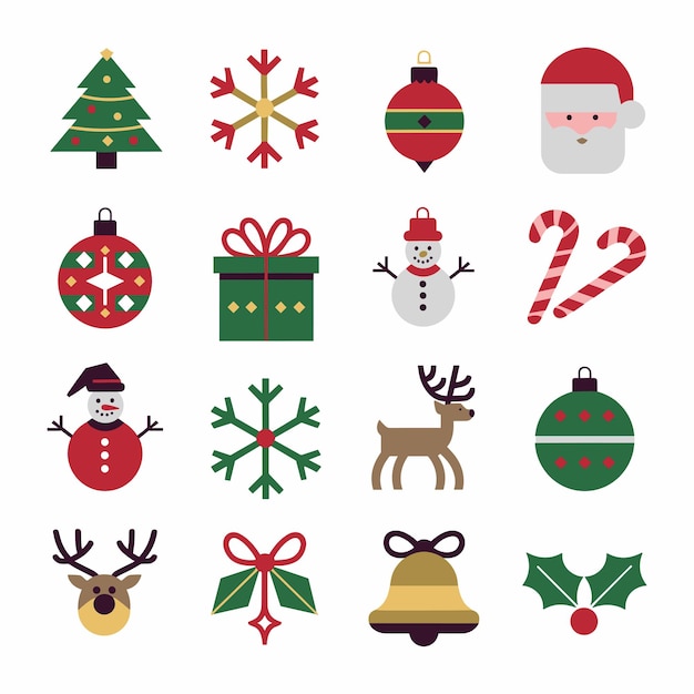 Conjunto de iconos de las vacaciones de invierno de Navidad