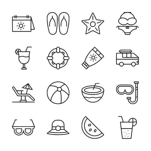 Conjunto de iconos de las vacaciones de verano