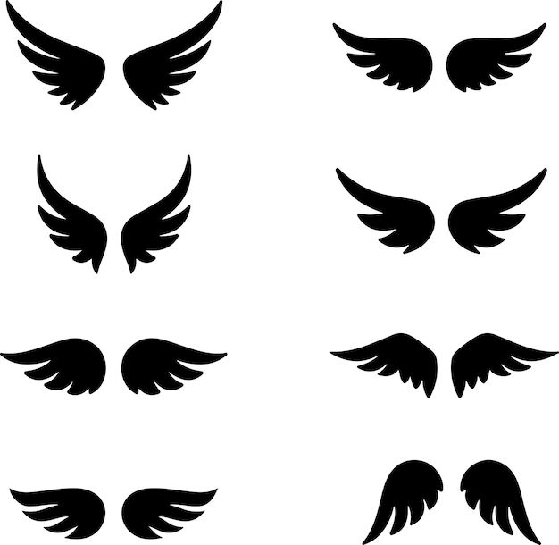 Conjunto de iconos de varias alas pares de alas ilustraciones vectoriales planas aisladas en un fondo transparente