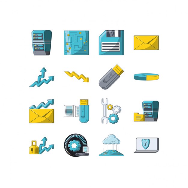 Conjunto de iconos de variedad digital y tecnología diseño de paquete de vectores