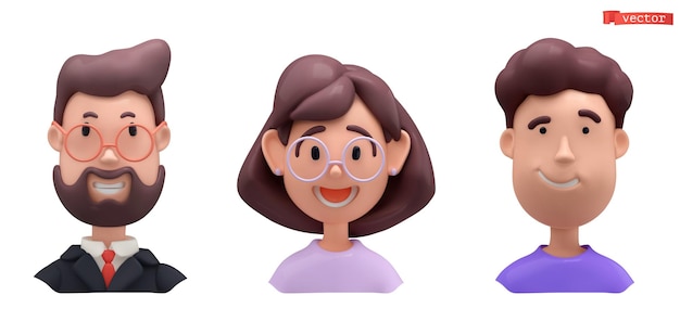 Vector conjunto de iconos de vector 3d de cara de personaje de dibujos animados