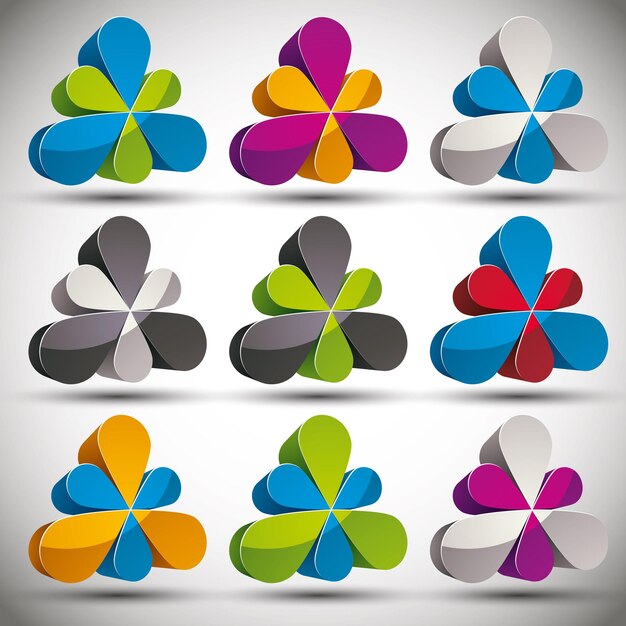 Conjunto de iconos de vector 3d de pétalos.